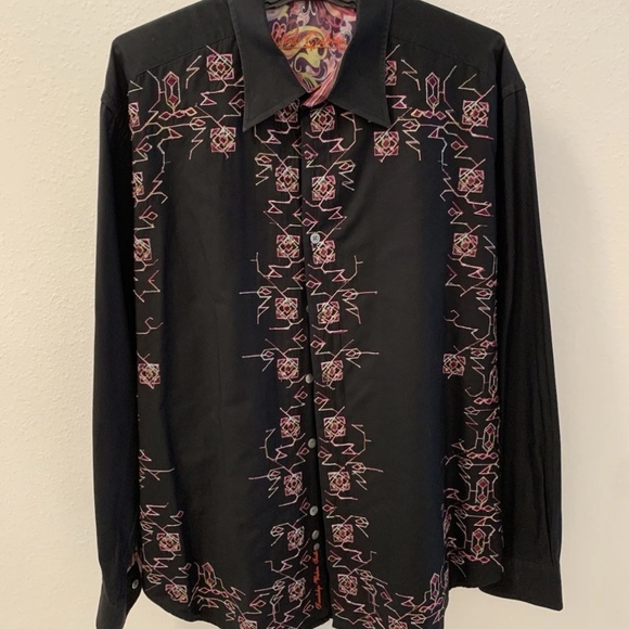 Robert Graham Black Button Shirt XXL Embroidery Detail - Picture 1 of 7